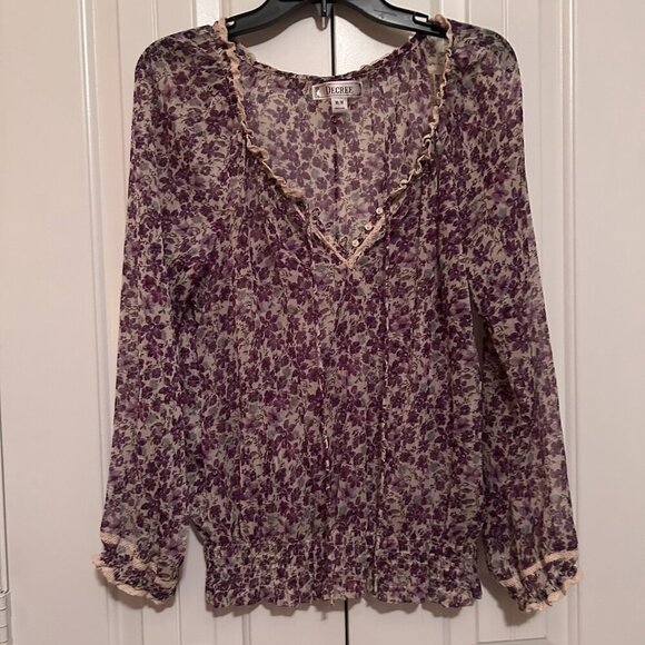 Decree Tops - Woman's Peasant Top in Maroon/Beige Color Size Medium by Decree